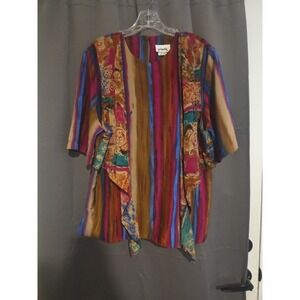 Jo‎ Hardin Originals Colorful Blouse, Size 16 Large Tie Waist Shirt, Vtg Fashion